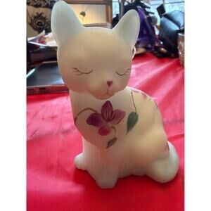 Fenton Art Glass Sitting Cat, Made of White Opal